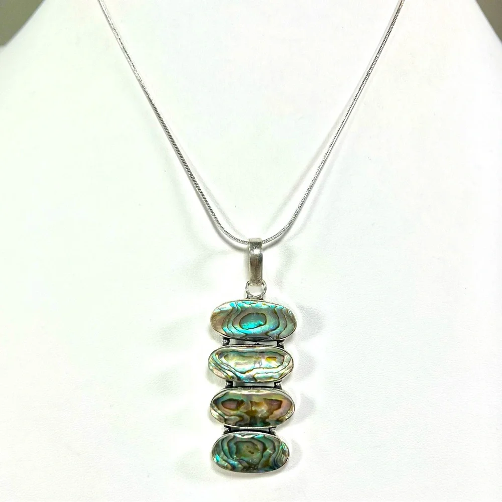 Abalone Shell 925 Multi Stone Gemstone Pendant - Picture 3 of 7